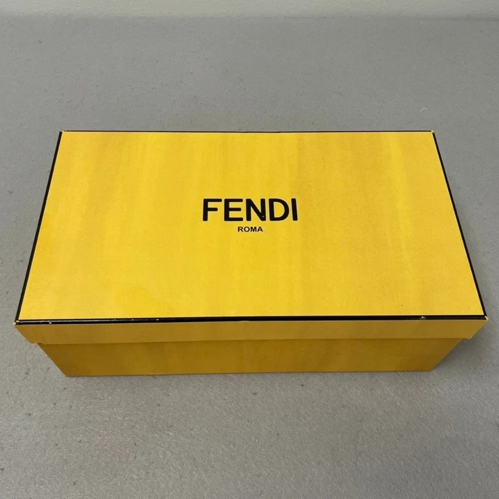 Fendi Shoe Box and Dust Bags Yellow Logo Authentic Storage Set 13.5x7.5x5